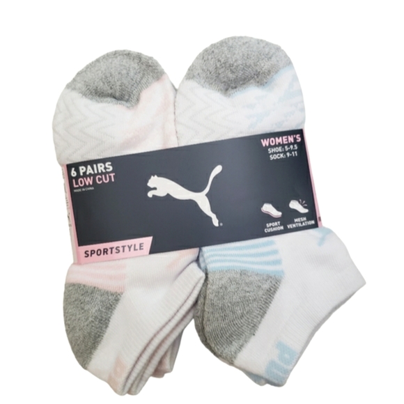 NWT Puma Low Cut Sportstyle 6 Pairs Cushioned Socks Women's 9-11 - Picture 1 of 4